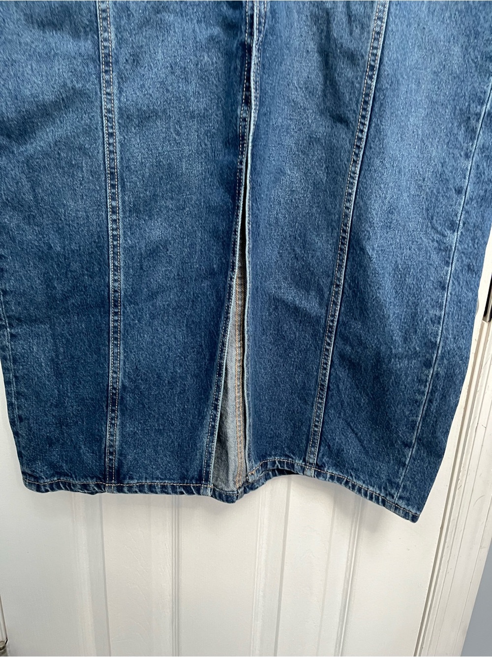 Jean Denim Maxi Skirt Old Navy Mid-Rise Med Wash 16 Front Zip NEW Front Slit - Picture 7 of 15